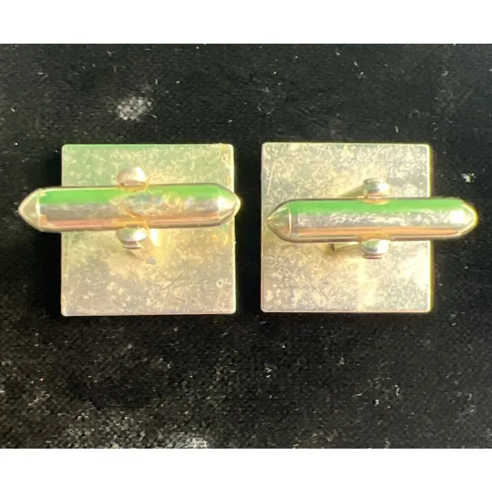 Vintage Mens Cufflinks Mother Of Pearl Gold Tone Rectangle Retro Framed
